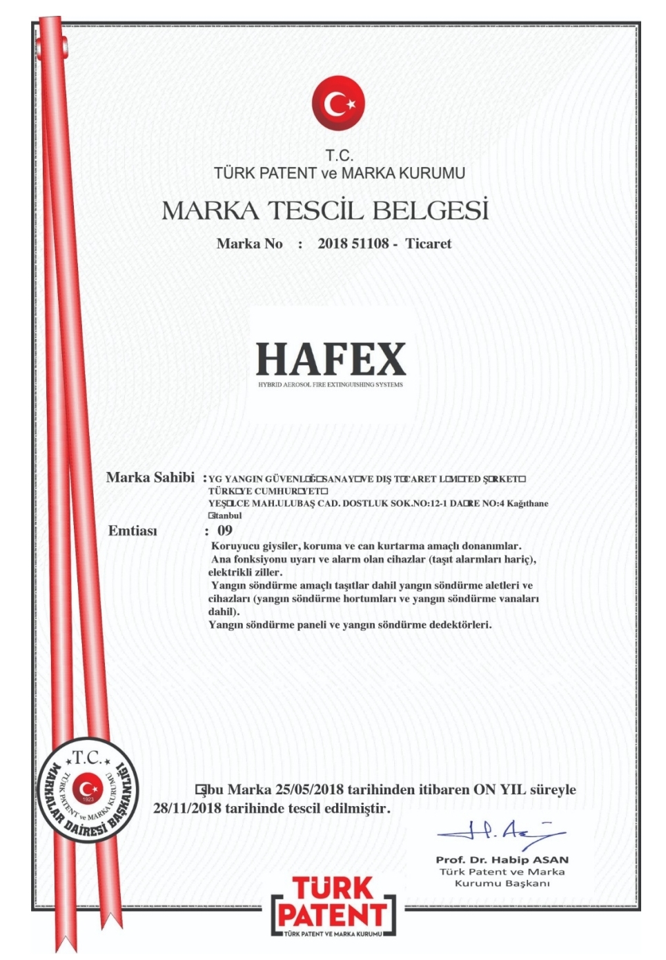 HAFEX MARKA TESCİLİ